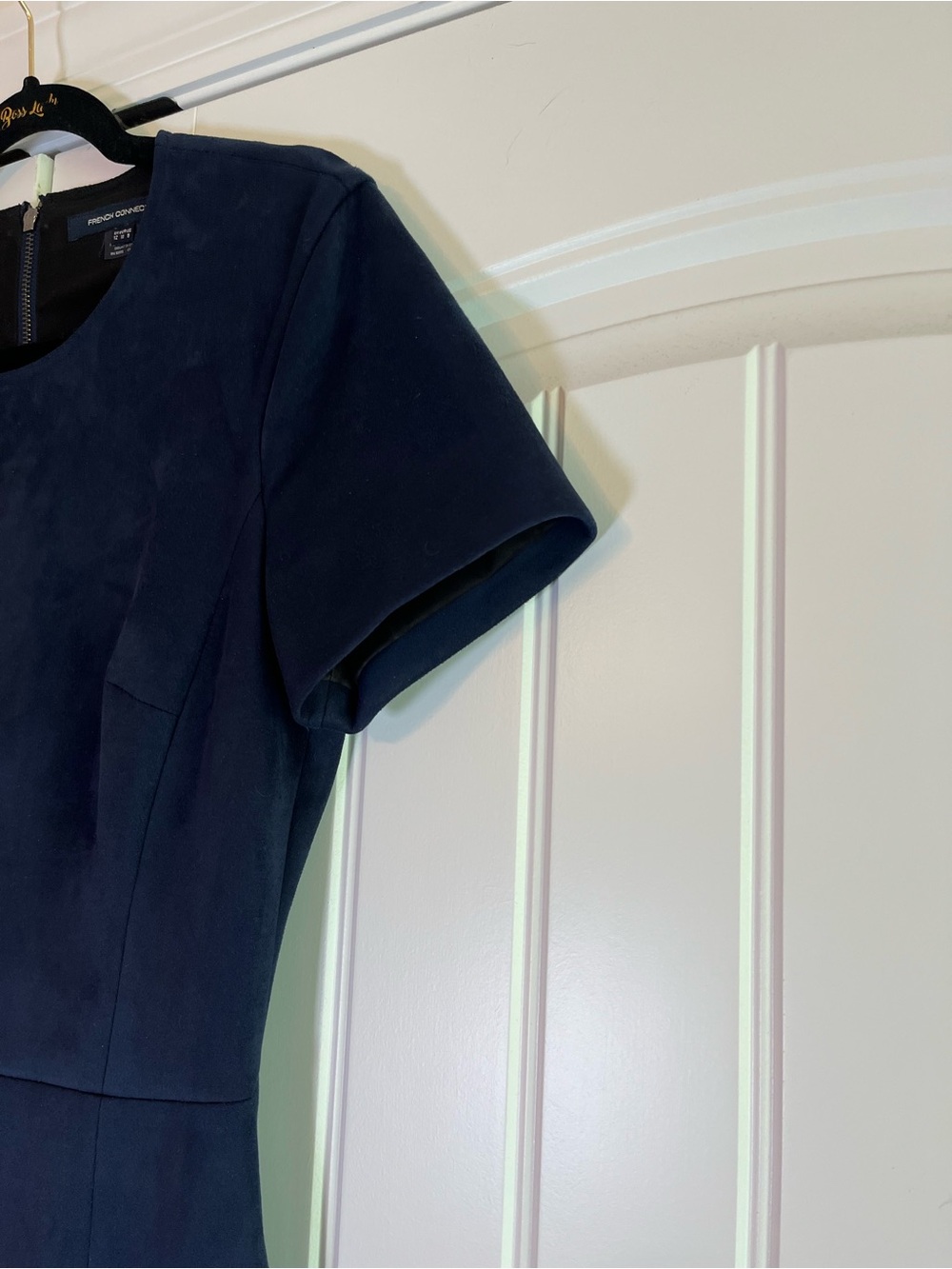 French Connection Patty Faux Suede Mini Dress Size 8 Navy Blue Cocktail Office - Picture 3 of 10